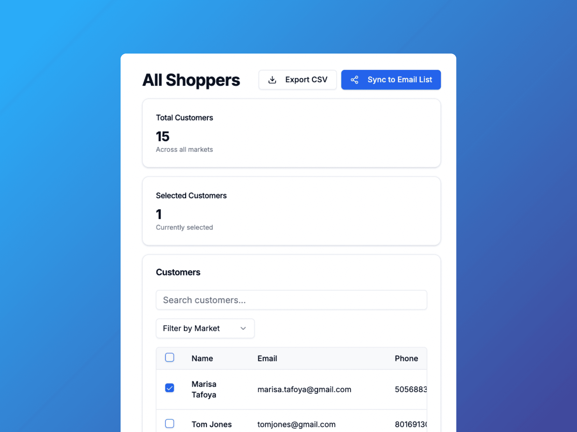 Contact list management interface showing segmented visitor and vendor lists