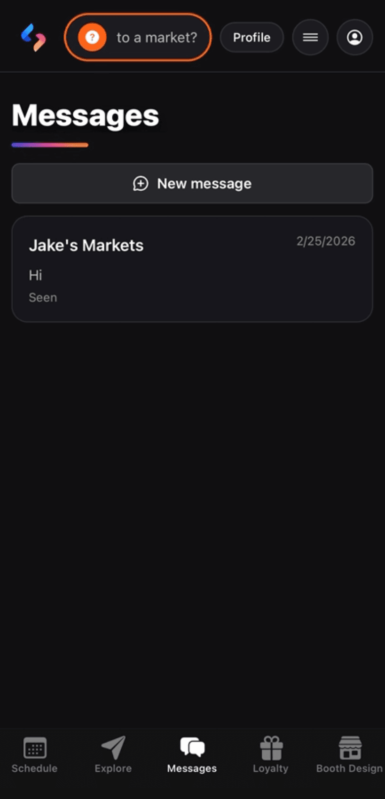 Direct messaging between hosts and vendors in the Seen Markets app